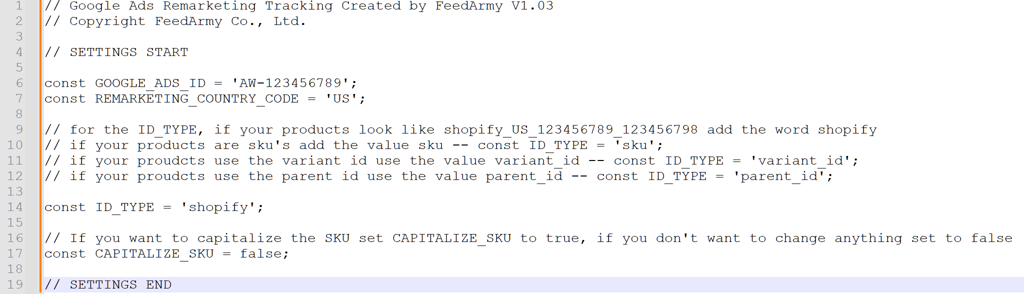 Code Settings Google Ads Remarketing