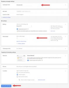 Google Adwords Shopping Campaign Settings