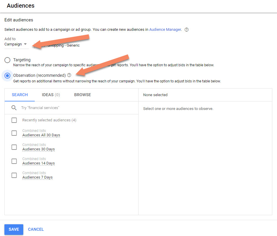 Google Ads Edit Audiences List
