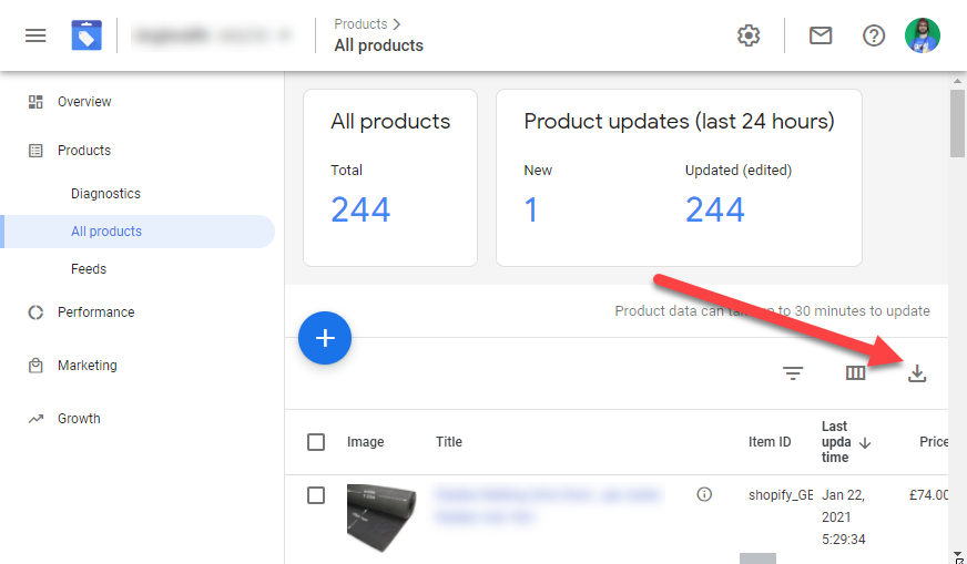 Google Merchant Center Download All Products