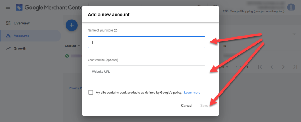 Google Merchant Center Add New Sub Account