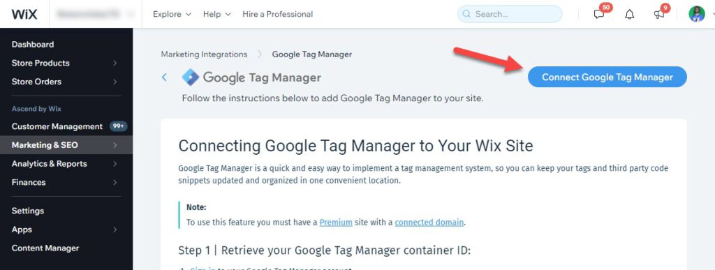 Connect Tag Manager To Wix Step 2