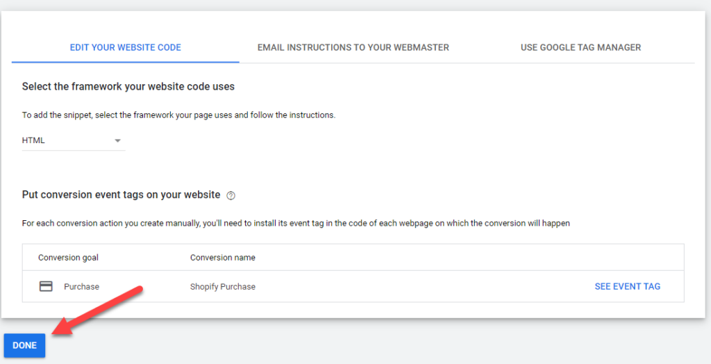 Google Ads Conversion Action Done