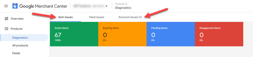 google merchant center diagnostics
