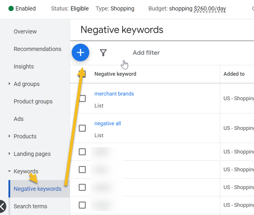 Google Ads Exclude Keywords Standard Shopping