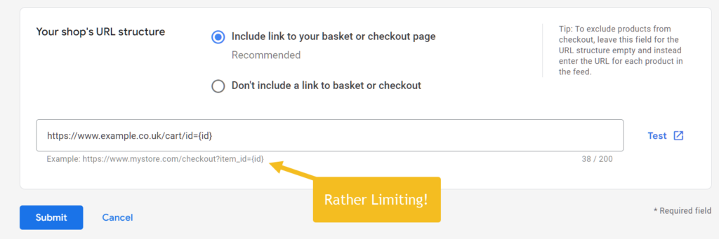 Google Merchant Center Checkout URL Structure Limitations