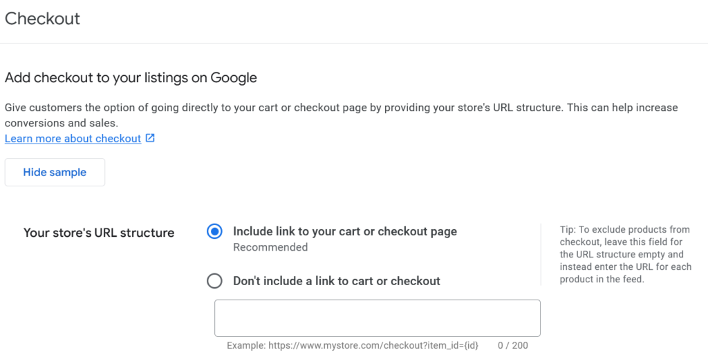 Google Merchant Center Checkout Settings
