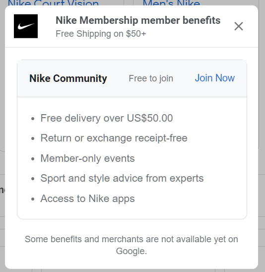 Google Shopping Nike Membership Member Benefits