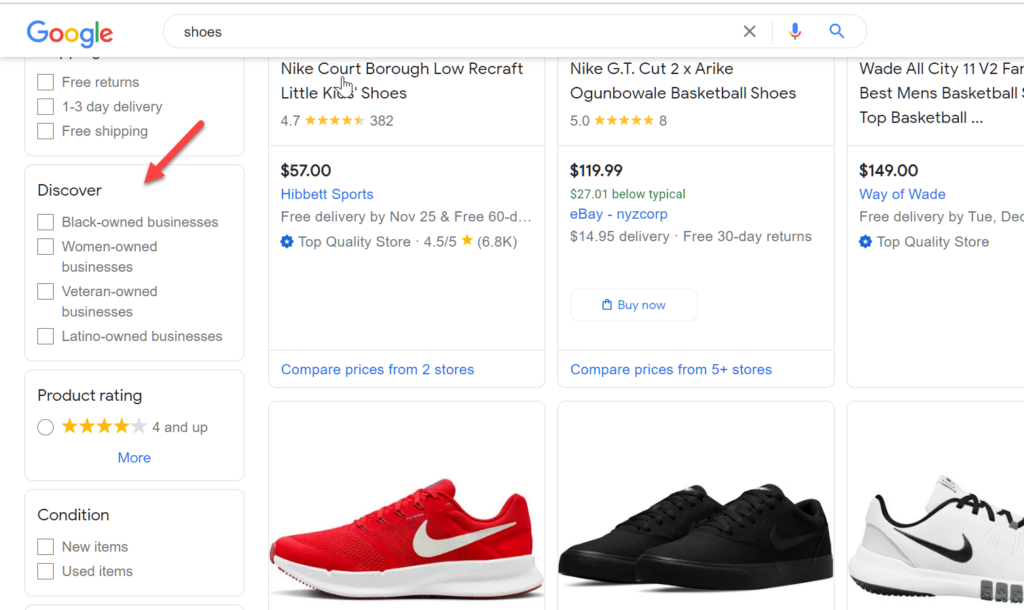 Google Shopping Tab Search Filters Small Business