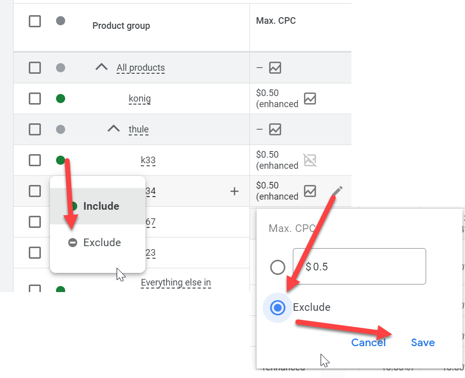 Google Ads Exclude Product Group Listing