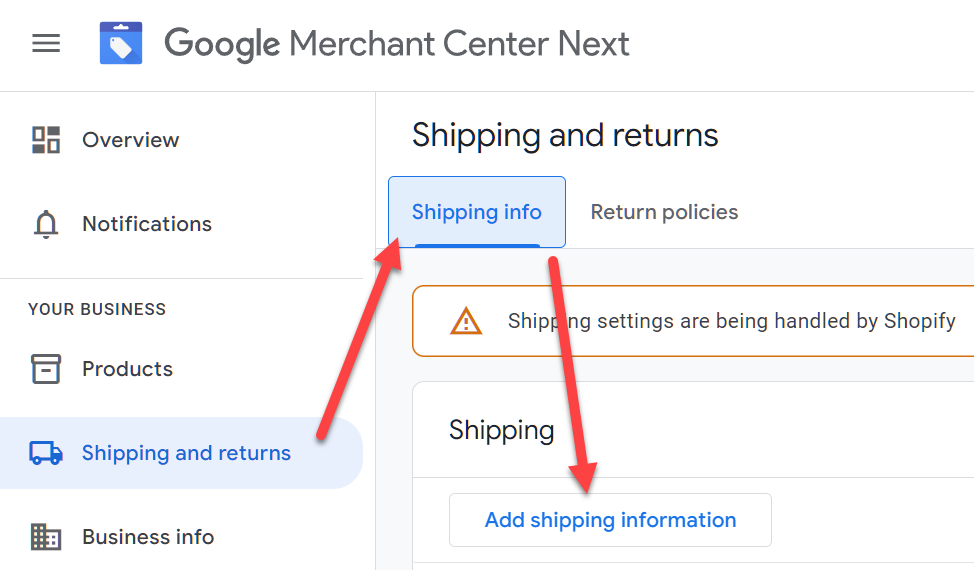 Google Merchant Center Add Shipping Information
