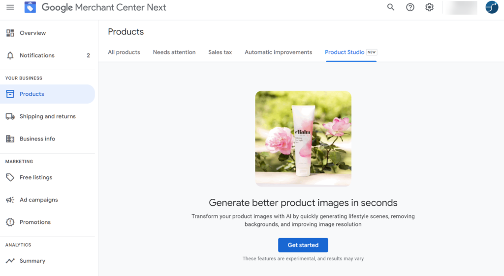 Google Merchant Center Next Product Studio